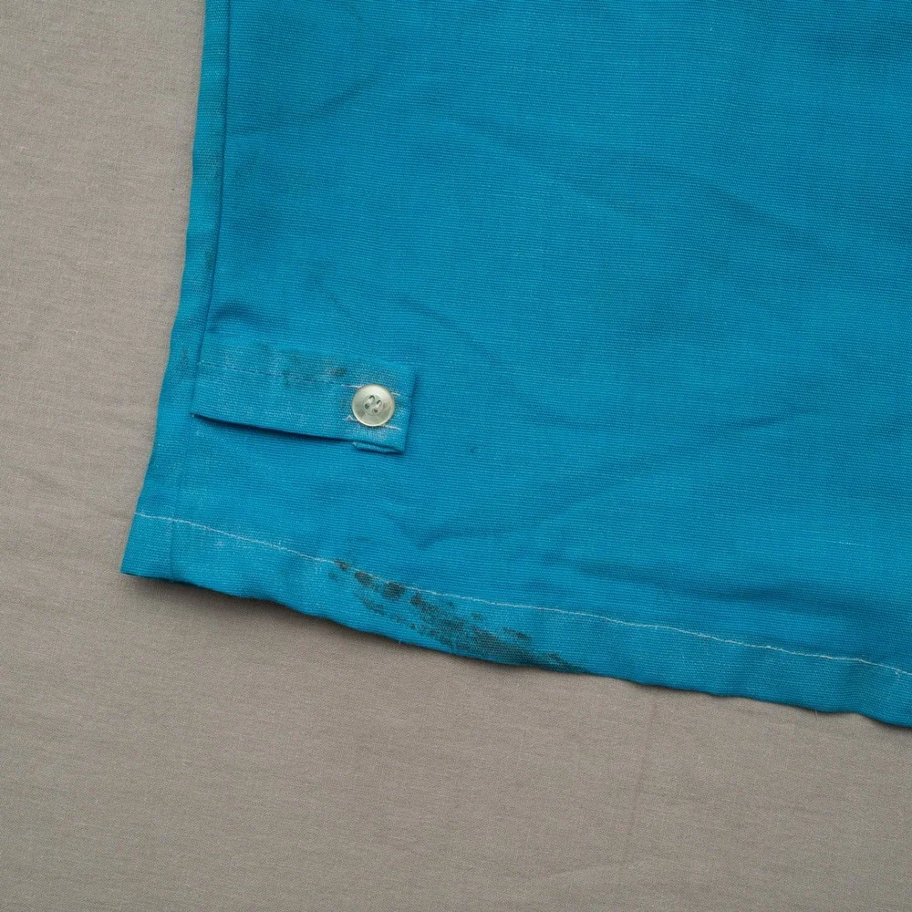 Vintage 70s Mod Button Up Bowling Shirt Dune Buggy Daggar Collar Blue Adult M